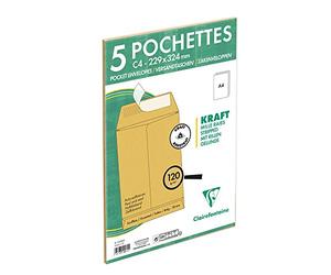 Clairefontaine 174505C - Paquet de 5 Pochettes Kraft Brun C4-229x324 mm avec Soufflet de 30 mm - Auto-Adhésives - 120g/m²