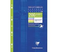 Clairefontaine 17511C Un Étui Feuillets Mobiles Perforés 4 Couleurs - A4 21x29,7 cm - 200 Pages Grands Carreaux - Papier 90 g - Couleurs Assorties (50 Pages Jaunes, Bleues, Roses et Vertes)