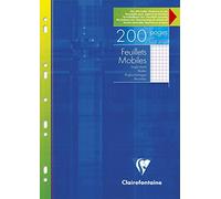 Clairefontaine Étui feuillets mobiles perforés 1752C A4 200 pages petits carreaux 90 g réutilisable