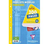 Clairefontaine 17551C Un Étui de Feuillets Mobiles Perforés - A4 21x29,7 cm - 300 Pages Grands Carreaux - Papier Blanc 90 g - Étui Réutilisable