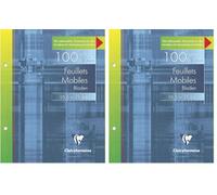 Clairefontaine 182C Un Étui de Feuillets Mobiles Perforés 2 Trous - 16,5x21 cm - 100 Pages Petits Carreaux avec Marge - Papier Blanc 90 g - Étui Réutilisable (Lot de 2)