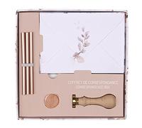 Clairefontaine 20051C - Coffret de Correspondance Pour Adultes Thème Eucalyptus Rose - Cachet De Cire - 20 Enveloppes Imprimées C6 11,4x16,2cm Pollen + 3 Bâtons De Cire + Manche + Pastille