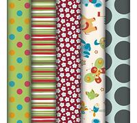 Clairefontaine 211453AMZC - Un Carton De 12 Rouleaux De Papier Cadeau - Papier Excellia 80g - Dimensions : 2x0,70m - Motif : Pois, Fleurs, Assortis Enfants - Emballage Cadeau