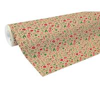Clairefontaine 211725C - Une Bobine Papier Kraft Brut Recyclé - 50mx70 cm - 70g - Motif : Décorations Noël Rouge/Vert : Boules De Noël, Feuillage - Papier Recyclé, Idéal pour Emballage Cadeaux, DIY