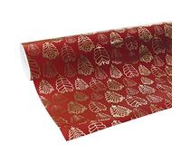 Clairefontaine 211739C - Une Bobine De Papier Cadeau - Papier Premium 80g - Format : 50x0,70m - Motif : Feuillage Or, Fond Rouge - Emballage Cadeau, Idéal Pour Les Emballages Professionnels