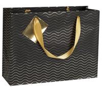 Clairefontaine 212860Cpack - Un lot de 5 Sacs Cadeaux Premium - Format shopping - 32x13x24,5cm - 170g - Motif : Vagues or fond noir - Idéal pour : Jeux De Société, Puzzles, Vêtements