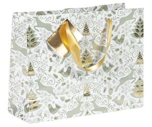 Clairefontaine 212894Cpack - Un lot de 5 Sacs Cadeaux Premium - Format shopping - 32x13x24,5cm - 170g - Motif : Sapin, Cerf, Rennes, Or/Vert, Noël - Idéal pour : Puzzles, Vêtements