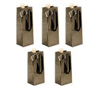 Clairefontaine - 212912Cpack - Un lot de 5 Sacs Cadeaux Premium- Format Bouteille - Dimensions : 12,5x9,5x38cm - Motif : Rayures or et noires - Idéal pour les bouteilles de Vin, Champagnes