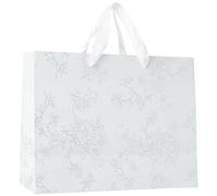 Clairefontaine 223760C - Un Sac Cadeau Premium - Format shopping - 32x13x24,5cm - 170g - Motif : Feuilles Argent, Floral - Emballage Cadeaux Premium, Idéal pour : Jeux Société, Puzzles, Vêtements