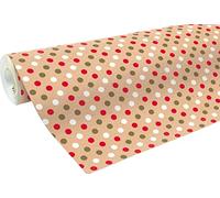 Clairefontaine 223800C - Une Bobine De Papier Kraft Brut Recyclé - Dimensions : 50mx70 cm - 70g - Motif : Pois Rouge Blanc Et Or - Papier Recyclé, Idéal pour Emballage Cadeaux, DIY, Loisirs Créatifs