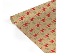 Clairefontaine 223884C - Un Rouleau De Papier Cadeau - Kraft Brut 70g 100% Recyclé - 5mx35cm (Spécial Petite Largeur) - Motif : Rennes Rouges - Emballage Cadeau, Idéal Pour Les Petits Emballages