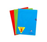 Clairefontaine 293311AMZ Lot de 3 Cahiers Agrafés Mimesys - 24x32 cm - 48 Pages Grands Carreaux - Papier Blanc 90 g - Couvertures Polypro Couleurs Assorties (Bleu, Rouge et Vert)