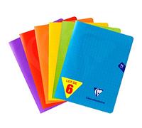 Clairefontaine 293741AMZC Lot de 6 Cahiers Agrafés Mimesys - 17x22 cm - 96 Pages Grands Carreaux - Papier Blanc 90 g - Couverture Polypro (Bleu, Rouge, Vert, Jaune, Violet, Orange)