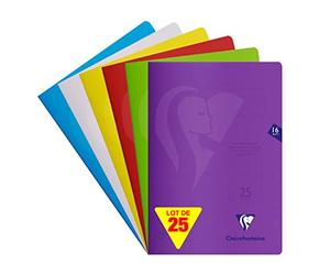 Clairefontaine 303225C - Paquet de 25 cahiers S'coolbook, idéal pour l'école, DIN A4, 32 pages, 90g, réglure 25 lignée avec marge, couverture en PP, couleurs assorties, 1 paquet