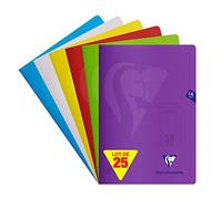 Clairefontaine 303228C - Paquet de 25 cahiers S'coolbook, idéal pour l'école, DIN A4, 32 pages, 90g, réglure 28 petits carreaux avec marge, couverture en PP, couleurs assorties, 1 paquet