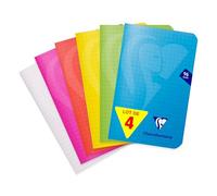 Clairefontaine 303592AMZC Un lot de 4 Carnets Agrafés Mimesys - 9x14 cm - 96 Pages Petits Carreaux - Papier Blanc 90 g - Couverture Polypro - Couleurs assorties Aléatoires