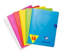 Clairefontaine 303745Cpack Lot de 10 Cahiers Agrafés Mimesys - 17x22 cm - 96 Pages Lignées avec Marge - Papier Blanc 90 g - Couverture Polypro Transparent - Couleurs Aléatoires
