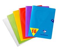 Clairefontaine 303751C Lot de 10 Cahiers Agrafés Mimesys - 17x22 cm - 48 Pages Grands Carreaux - Papier Blanc 90 g - Couverture Polypro Transparent - Couleurs Aléatoires