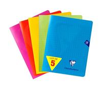 Clairefontaine 303781Cpack Un lot de 5 Cahiers Agrafés Mimesys - 17x22 cm - 140 Pages Grands Carreaux - Papier Blanc 90 g - Couvertures Polypro Assorties Aléatoires