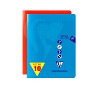 Clairefontaine 303797Cpack Lot de 10 Cahiers Agrafés Musique & Chant - 17x22 cm - 48 Pages Grands Carreaux et Portées avec Lignes 90 g - Couverture Polypro Transparent - Couleurs Aléatoires