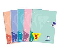 Clairefontaine 306228C - Paquet de 5 cahiers scolaires, DIN A4 21x29,7 cm, 160 pages, 90g, réglure 28 petits carreaux avec double marge, couleurs pastel assorties, 1 paquet