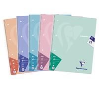 Clairefontaine 306252C - Paquet de 5 cahiers scolaires, DIN A4 21x29,7 cm, 160 pages, 90g, petits carreaux, couleurs pastel assorties, 1 paquet