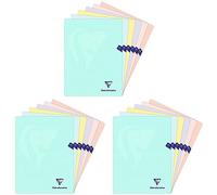 Clairefontaine 308361C Un Cahier Agrafé Mimesys PASTEL - 24x32 cm - 96 Pages Grands Carreaux - Papier Blanc 90 g - Couverture Polypro Opaque - Couleur Aléatoire (Lot de 3)