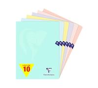 Clairefontaine 308361Cpack Un lot de 10 Cahiers Agrafés Mimesys PASTEL - 24x32 cm - 96 Pages Grands Carreaux - Papier Blanc 90 g - Couvertures Polypro Opaques Assorties Aléatoires