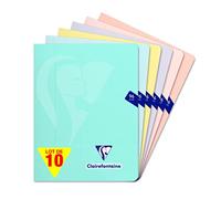 Clairefontaine 308741C Lot de 10 Cahiers Agrafés Mimesys PASTEL - 17x22 cm - 96 Pages Grands Carreaux - Papier Blanc 90 g - Couverture Polypro Opaque - Couleurs Aléatoires