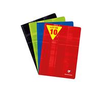 Clairefontaine 3121Cpack Lot de 10 Cahiers Agrafés - A4 21x29,7 cm - 80 Pages Grands Carreaux - Papier Blanc 90 g - Couverture Carte Pelliculée - Couleurs Aléatoires