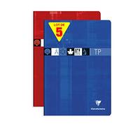 Clairefontaine 3147C Lot de 5 Cahiers Agrafés de Travaux Pratiques - A4 21x29,7 cm - 120 Pages Grands Carreaux 90 g et Unies 125 g - Couverture Carte Pelliculée - Couleurs Aléatoires