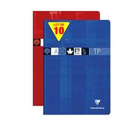 Clairefontaine 3177C Lot de 10 Cahiers Agrafés de Travaux Pratiques - A4 21x29,7 cm - 64 Pages Grands Carreaux 90 g et Unies 125 g - Couverture Carte Pelliculée - Couleurs Aléatoires