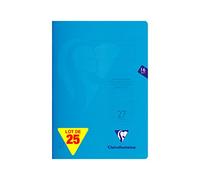 Clairefontaine 323227C - Paquet de 25 cahiers S'coolbook, idéal pour l'école, DIN A4, 32 pages, 90g, réglure 27 lignée avec marge, couverture en PP, bleu, 1 paquet