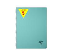 Clairefontaine 327120Cpack Collection Linicolor ESSENCE Lot de 5 Cahiers à Spirale - A4 21x29,7 cm - 180 Pages Petits Carreaux - Papier Blanc 90 g - Couverture Polypro Transparent - Bleu Lagon