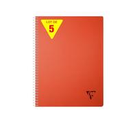 Clairefontaine 327123Cpack Lot 5 Cahiers A4 180p Petits Carreaux Rouge