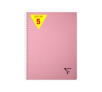 Clairefontaine 327124Cpack Collection Linicolor ESSENCE Lot de 5 Cahiers à Spirale - A4 21x29,7 cm - 180 Pages Petits Carreaux - Papier Blanc 90 g - Couverture Polypro Transparent - Rose Pétale
