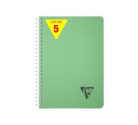 Clairefontaine 327501Cpack Collection Linicolor ESSENCE Lot de 5 Carnets à Spirale - A5 14,8x21 cm - 180 Pages Petits Carreaux - Papier Blanc 90 g - Couverture Polypro Transparent - Vert Sauge