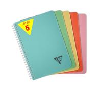 Clairefontaine 327506Cpack Collection Linicolor ESSENCE Lot de 5 Carnets à Spirale - A5 14,8x21cm - 180 Pages Petits Carreaux - Papier Blanc 90 g - Couverture Polypro Transparent - Couleurs Aléatoires