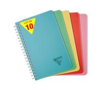 Clairefontaine 327535Cpack Collection Linicolor ESSENCE Lot de 10 Carnets à Spirale - 11x17 cm - 100 Pages Petits Carreaux - Papier Blanc 90 g - Couverture Polypro Transparent - Couleurs Aléatoires