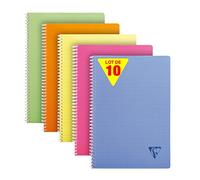Clairefontaine 328125Cpack Collection Linicolor Fresh Lot de 10 Cahiers à Spirale - A4 21x29,7 cm - 100 Pages Petits Carreaux - Papier Blanc 90 g - Couverture Polypro Transparent - Couleurs Aléatoires