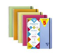 Clairefontaine 328171C Linicolor Lot de 5 Cahiers Proactiv'Book - A4+ 22,5x29,7 - 160 Pages Perforées 4 Trous Grands Carreaux - Papier Blanc 90 g - Couverture Polypro Transparent - Couleurs Aléatoires