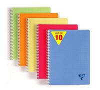 Clairefontaine 328325Cpack Collection Linicolor Fresh Lot de 10 Cahiers à Spirale - 24x32 cm - 100 Pages Petits Carreaux - Papier Blanc 90 g - Couverture Polypro Transparent - Couleurs Aléatoires
