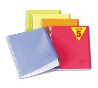 Clairefontaine 328626Cpack Collection Linicolor Fresh Lot de 5 Cahiers à Spirale - A4+ 22,5x29,7 cm - 160 Pages Détachables Petits Carreaux - Papier Blanc 90 g - Couverture Polypro Couleurs Aléatoires