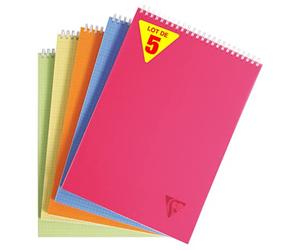 Clairefontaine 328635C Collection Linicolor Fresh Lot de 5 Blocs à Spirale en-Tête - A4 21x29,7 cm - 160 Pages Détachables Petits Carreaux - Papier Blanc 90g - Couverture Polypro - Couleurs Aléatoires