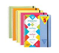 Clairefontaine 328775Cpack Linicolor Lot de 5 Cahiers Proactiv'Book - A5+ 16x21 cm - 160 Pages Détachables Petits Carreaux Cadrées Papier Blanc 90g - Couverture Polypro Transparent Couleurs Aléatoires