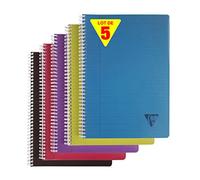 Clairefontaine 329146Cpack Collection Linicolor Intensive Lot de 5 Cahiers à Spirale - A4 21x29,7 cm - 180 Pages Lignées avec Marge Papier Blanc 90 g - Couverture Polypro Couleurs Aléatoires Intensive