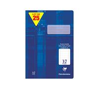 Clairefontaine 331037C - Paquet de 25 cahiers, idéal pour l'école, DIN A4 21x29,7 cm, réglure 37 lignée en continu avec marge perforée, 32 pages, 90g, bleu, 1 paquet