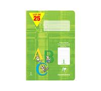 Clairefontaine 331501C - Paquet de 25 cahiers, idéal pour l'école, DIN A5 14,8x21 cm, réglure 1 verte spéciale pour la 1ère année scolaire, 32 pages, 90g, vert citron, 1 paquet