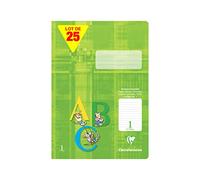 Clairefontaine 331601C - Paquet de 25 cahiers, idéal pour l'école, DIN A4 21x29,7 cm, réglure 1 verte spéciale pour la 1ère année scolaire, 64 pages, 90g, vert citron, 1 paquet