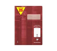 Clairefontaine 331607C - Paquet de 25 cahiers, idéal pour l'école, DIN A4 21x29,7 cm, réglure 7 petits carreaux 7x7mm, 64 pages, 90g, bordeaux, 1 paquet